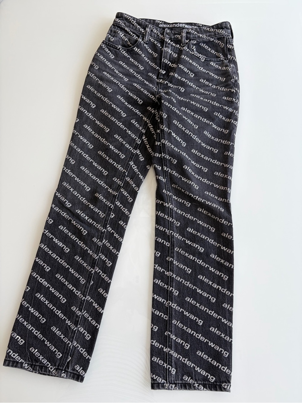 Alexander Wang Black Logo Repeat Straight Leg Jeans